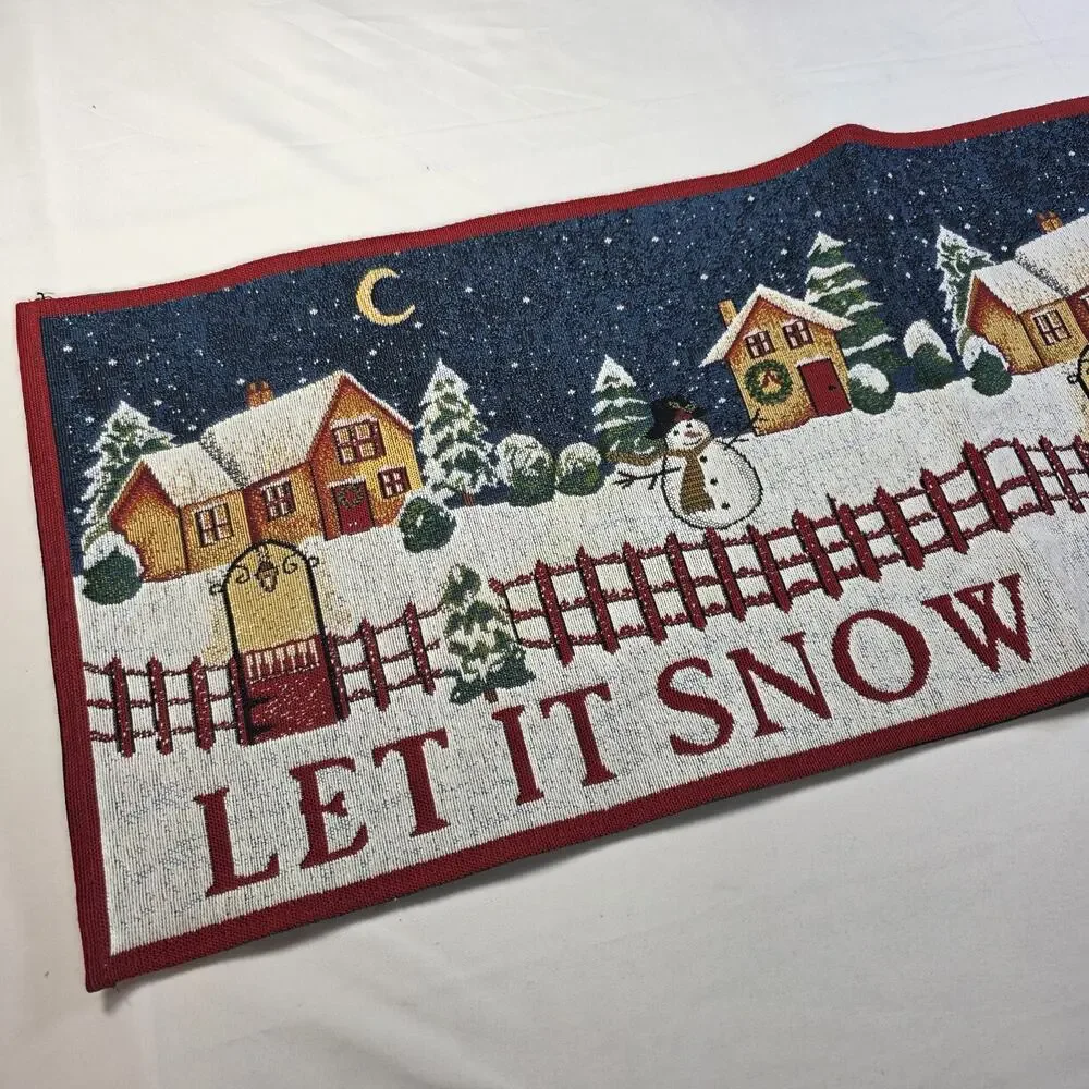 Let It Snow Christmas Tapestry Table Runner Snowman Winter Village 71x12